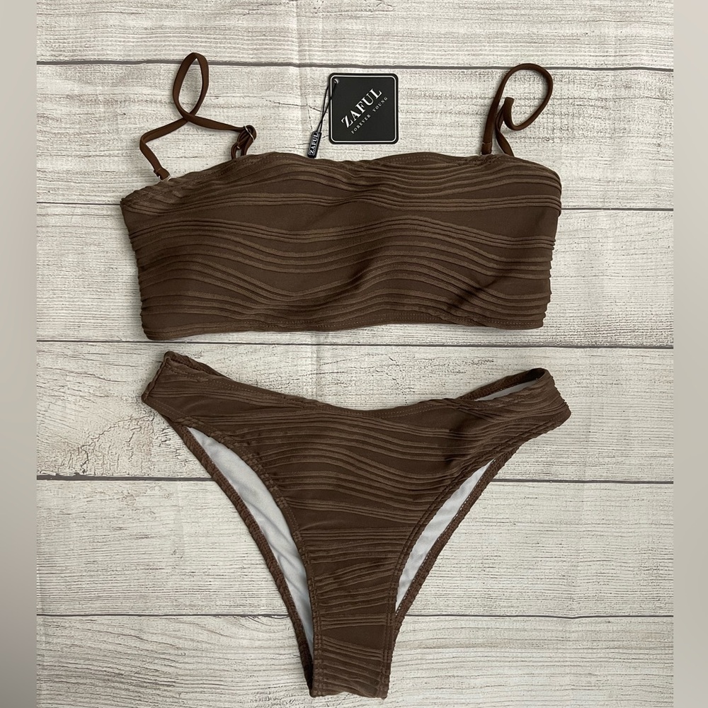 NEW ZAFUL Brown Textured Bikini (medium)